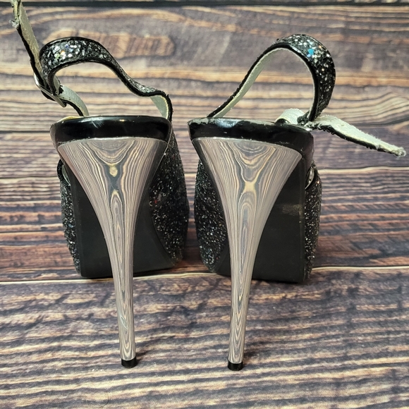 Black Platform heels with rainbow glitter. Silver heel. Size 7 from Deb. - Picture 5 of 8